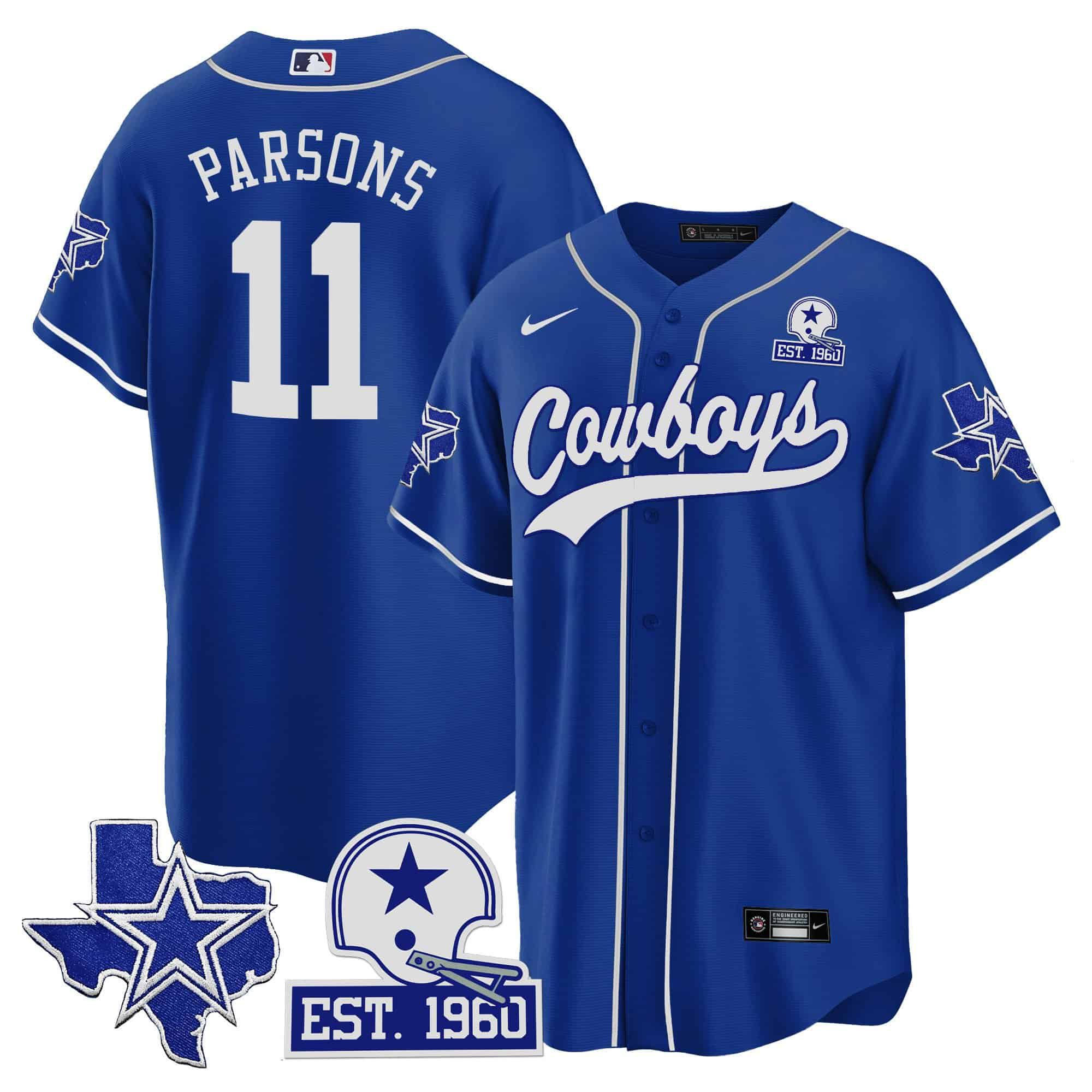Men Dallas Cowboys #11 Parsons Blue 2024 Nike Patch Baseball NFL Jersey